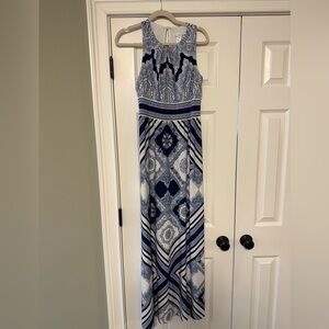 Blue and White Printed Maxi Dress